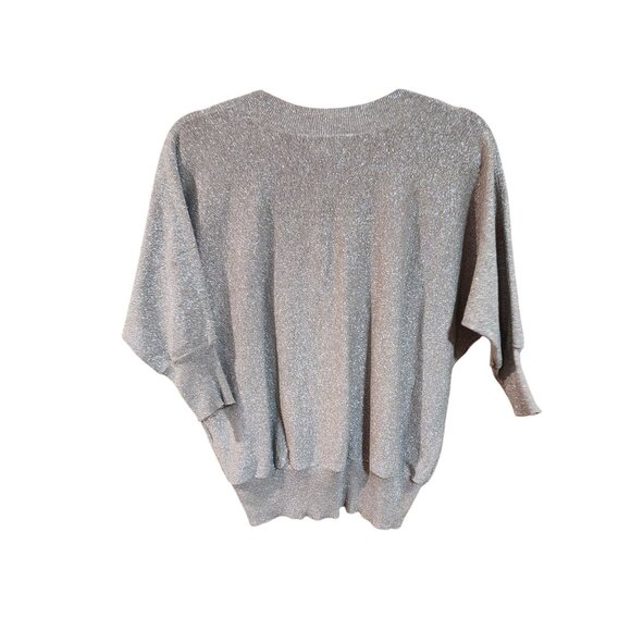 Express Silver Metallic Knit Dolman Sleeve Sweater XS Womens Lightweight Sparkle - Picture 2 of 3